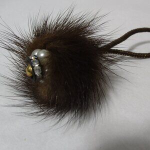 Fancy Real Fur Pony Tail Holder Rubber Band Faux Pearls